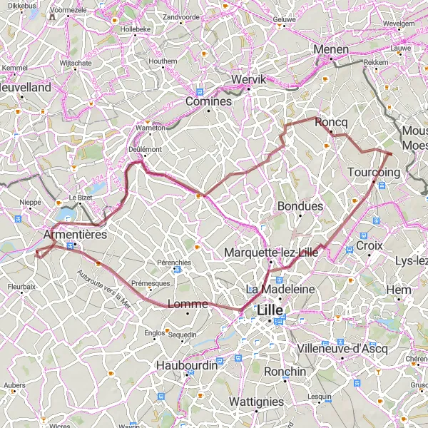 Map miniature of "The Lille Loop" cycling inspiration in Nord-Pas de Calais, France. Generated by Tarmacs.app cycling route planner