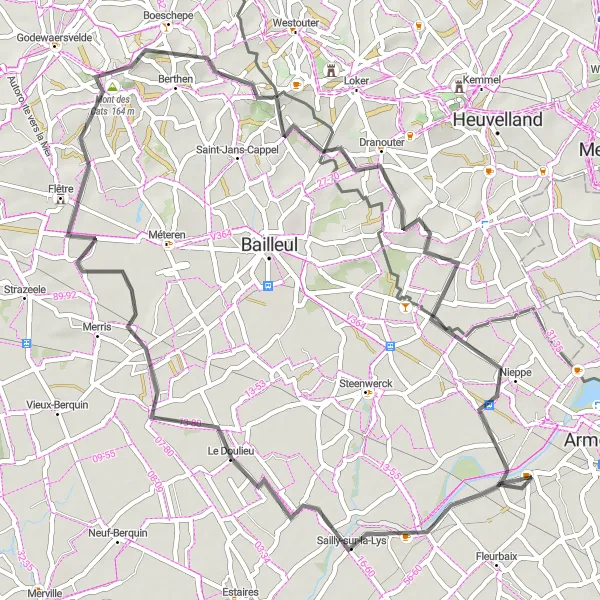 Miniature de la carte de l'inspiration cycliste "La Route des Monts" dans la Nord-Pas de Calais, France. Générée par le planificateur d'itinéraire cycliste Tarmacs.app
