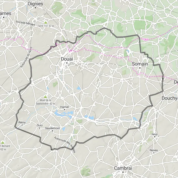 Map miniature of "Historical Landmarks" cycling inspiration in Nord-Pas de Calais, France. Generated by Tarmacs.app cycling route planner