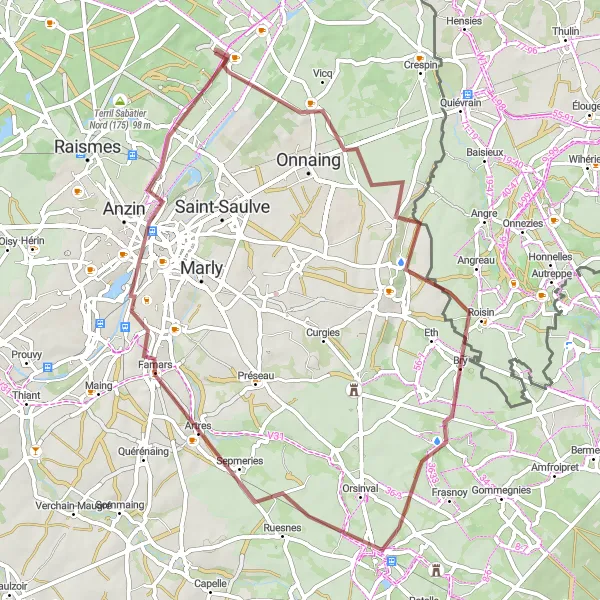 Map miniature of "Rombies-et-Marchipont - Escautpont Gravel Loop" cycling inspiration in Nord-Pas de Calais, France. Generated by Tarmacs.app cycling route planner
