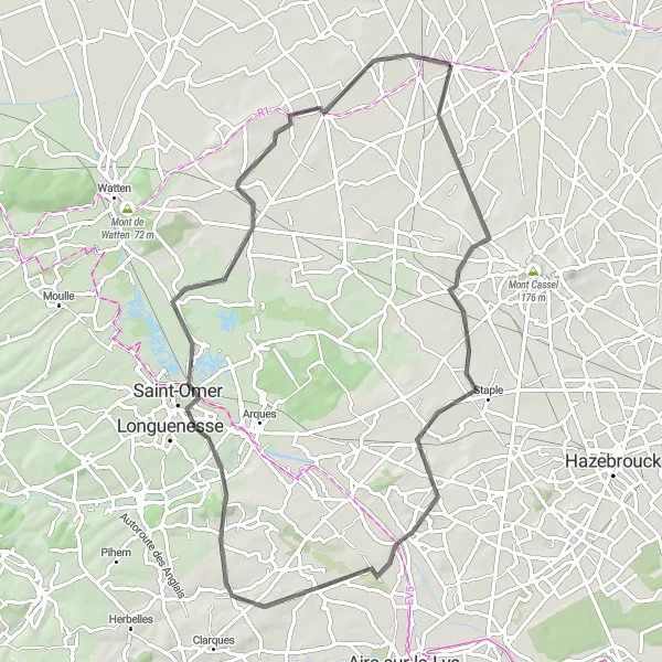 Map miniature of "Discover Saint-Omer" cycling inspiration in Nord-Pas de Calais, France. Generated by Tarmacs.app cycling route planner