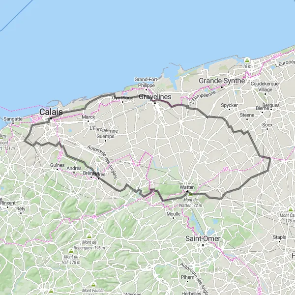 Map miniature of "Esquelbecq to Château d'Esquelbecq" cycling inspiration in Nord-Pas de Calais, France. Generated by Tarmacs.app cycling route planner