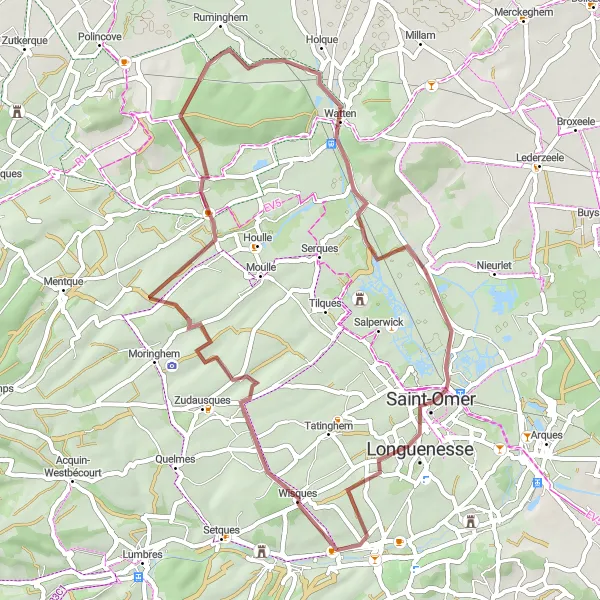 Miniature de la carte de l'inspiration cycliste "La Campagne Boulonnaise" dans la Nord-Pas de Calais, France. Générée par le planificateur d'itinéraire cycliste Tarmacs.app