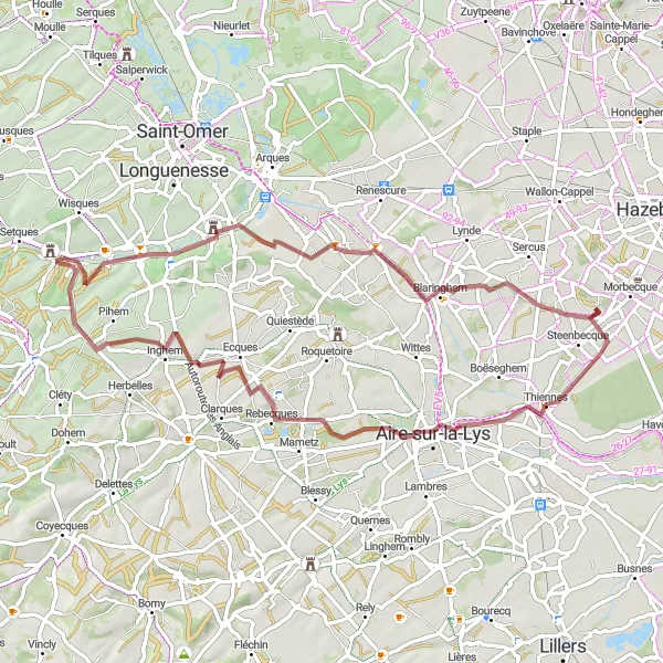 Miniature de la carte de l'inspiration cycliste "Les Chemins de Campagne" dans la Nord-Pas de Calais, France. Générée par le planificateur d'itinéraire cycliste Tarmacs.app