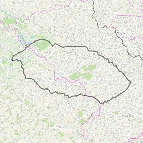 Miniature de la carte de l'inspiration cycliste "Tour autour du Mont d'Helfaut" dans la Nord-Pas de Calais, France. Générée par le planificateur d'itinéraire cycliste Tarmacs.app