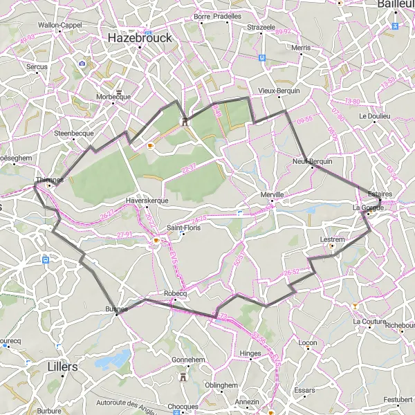 Map miniature of "Scenic Countryside and Quaint Villages" cycling inspiration in Nord-Pas de Calais, France. Generated by Tarmacs.app cycling route planner