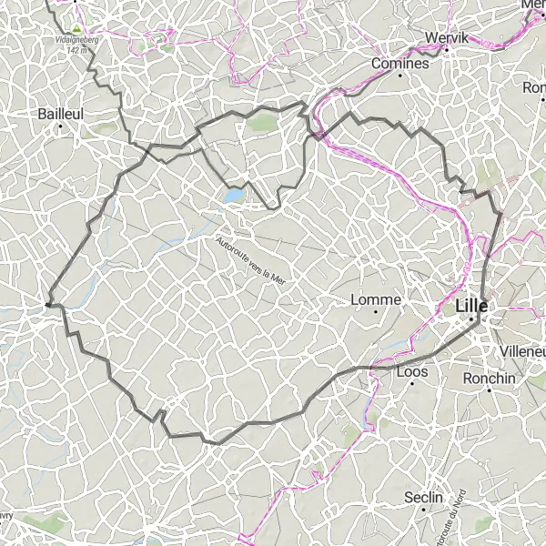 Miniature de la carte de l'inspiration cycliste "Les Villages du Nord" dans la Nord-Pas de Calais, France. Générée par le planificateur d'itinéraire cycliste Tarmacs.app