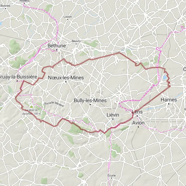 Map miniature of "Terril 81A to Wingles Gravel Route" cycling inspiration in Nord-Pas de Calais, France. Generated by Tarmacs.app cycling route planner
