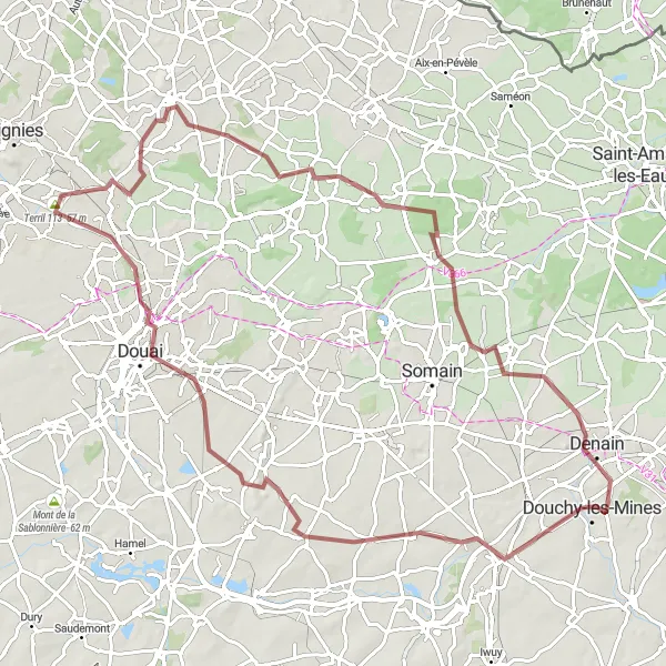 Map miniature of "Evin-Malmaison Gravel Loop" cycling inspiration in Nord-Pas de Calais, France. Generated by Tarmacs.app cycling route planner