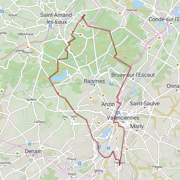 Map miniature of "Exploring Valenciennes on Gravel" cycling inspiration in Nord-Pas de Calais, France. Generated by Tarmacs.app cycling route planner