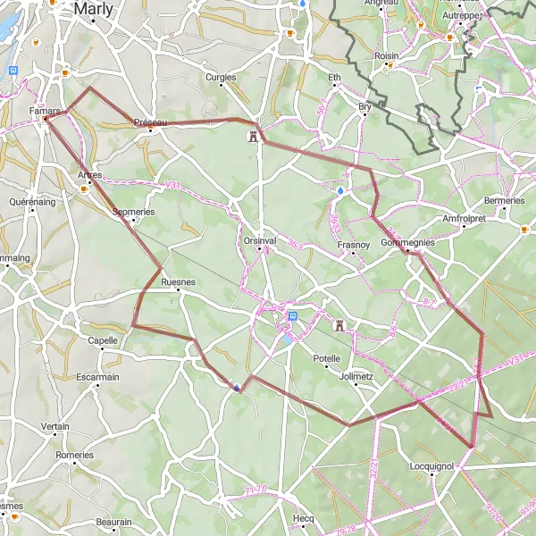 Map miniature of "The Charm of Jenlain" cycling inspiration in Nord-Pas de Calais, France. Generated by Tarmacs.app cycling route planner