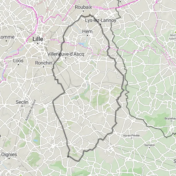 Miniature de la carte de l'inspiration cycliste "Parcours cycliste de Faumont à Auchy-lez-Orchies" dans la Nord-Pas de Calais, France. Générée par le planificateur d'itinéraire cycliste Tarmacs.app