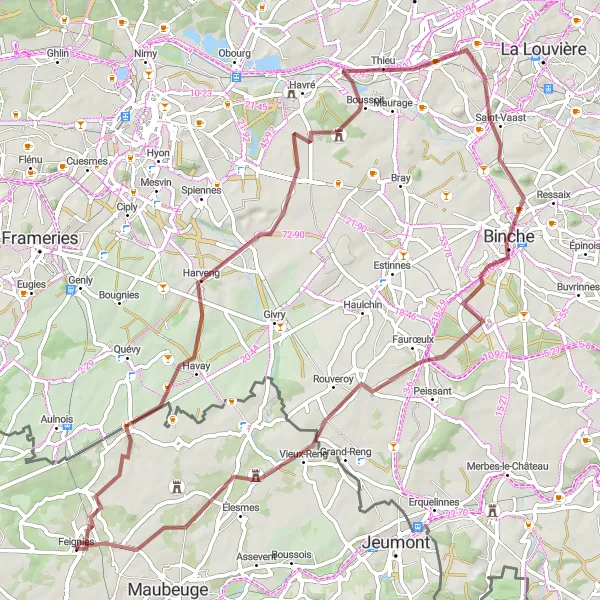 Map miniature of "The Gravel Adventure" cycling inspiration in Nord-Pas de Calais, France. Generated by Tarmacs.app cycling route planner