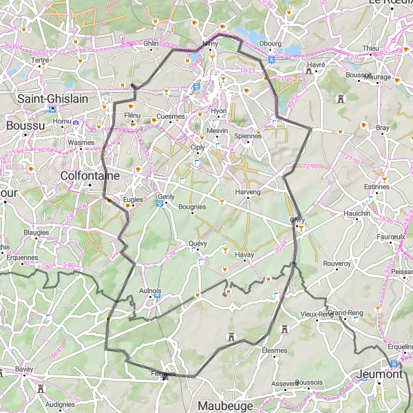 Map miniature of "Feignies to Mairieux" cycling inspiration in Nord-Pas de Calais, France. Generated by Tarmacs.app cycling route planner