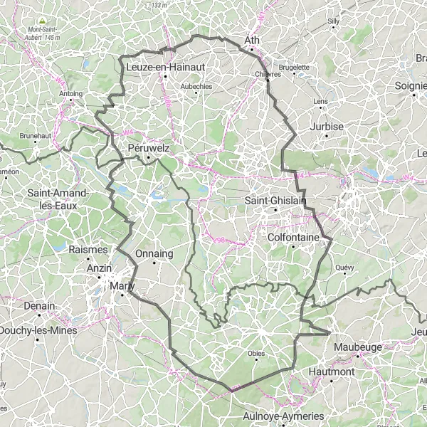 Map miniature of "Feignies Grand Loop" cycling inspiration in Nord-Pas de Calais, France. Generated by Tarmacs.app cycling route planner