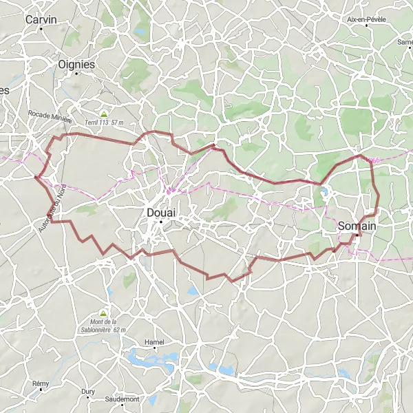 Miniature de la carte de l'inspiration cycliste "Les Terrils et les Points de Vue Gravel Route" dans la Nord-Pas de Calais, France. Générée par le planificateur d'itinéraire cycliste Tarmacs.app