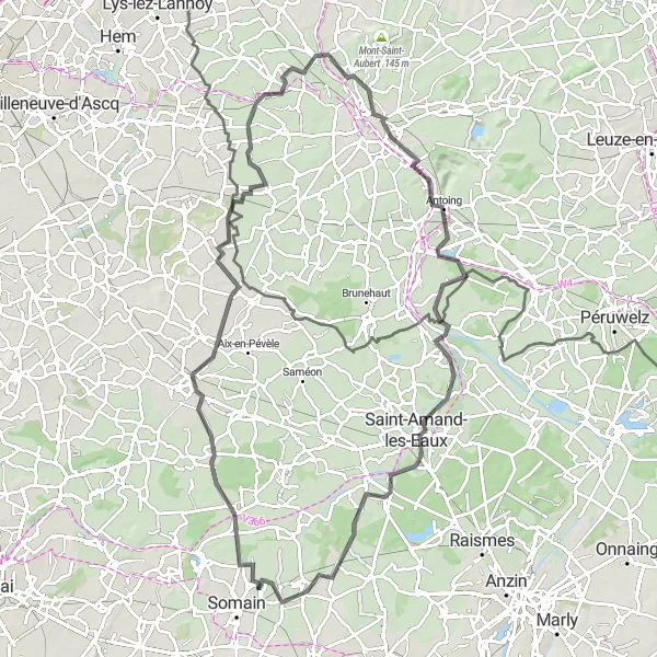 Miniature de la carte de l'inspiration cycliste "Tour des Vallées" dans la Nord-Pas de Calais, France. Générée par le planificateur d'itinéraire cycliste Tarmacs.app