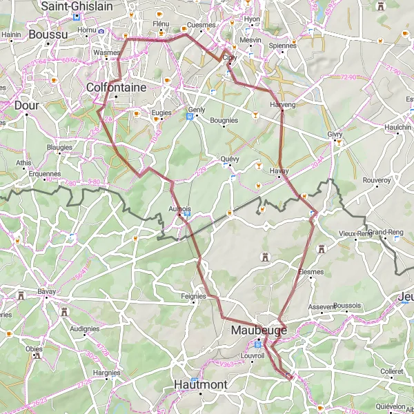 Map miniature of "Terril de Ciply Gravel Adventure" cycling inspiration in Nord-Pas de Calais, France. Generated by Tarmacs.app cycling route planner