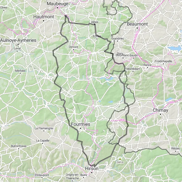 Miniature de la carte de l'inspiration cycliste "Les Collines du Sud" dans la Nord-Pas de Calais, France. Générée par le planificateur d'itinéraire cycliste Tarmacs.app