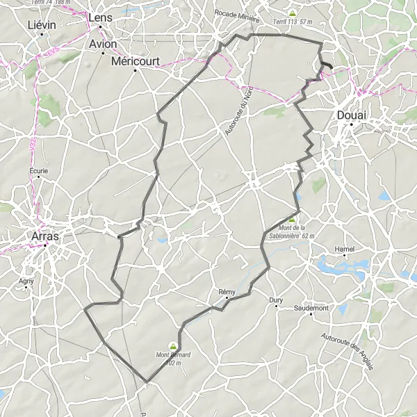 Map miniature of "Fontaine-lès-Croisilles Challenge" cycling inspiration in Nord-Pas de Calais, France. Generated by Tarmacs.app cycling route planner