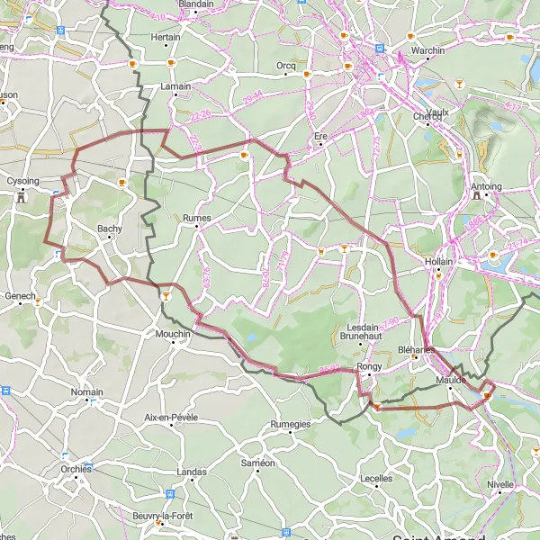 Map miniature of "The Gravel Diamond" cycling inspiration in Nord-Pas de Calais, France. Generated by Tarmacs.app cycling route planner