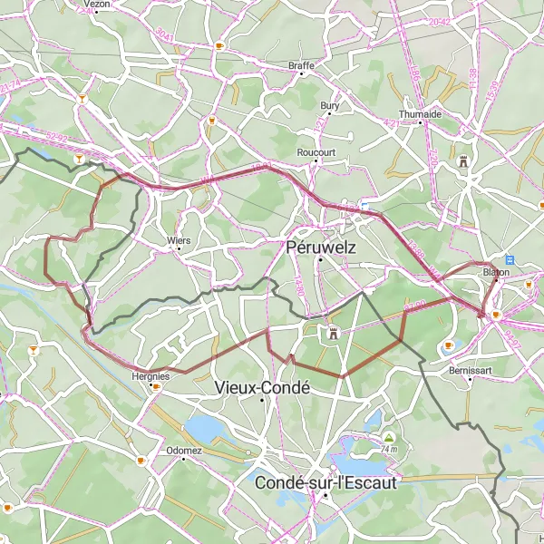 Map miniature of "Gravel Adventure through Flines-lès-Mortagne" cycling inspiration in Nord-Pas de Calais, France. Generated by Tarmacs.app cycling route planner