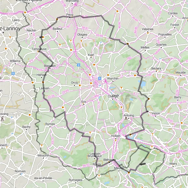 Map miniature of "Scenic Countryside Ride" cycling inspiration in Nord-Pas de Calais, France. Generated by Tarmacs.app cycling route planner