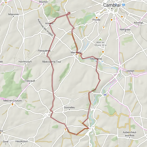 Miniature de la carte de l'inspiration cycliste "Circuit de Masnières et Anneux" dans la Nord-Pas de Calais, France. Générée par le planificateur d'itinéraire cycliste Tarmacs.app