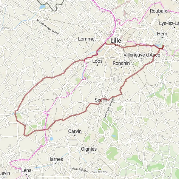 Miniature de la carte de l'inspiration cycliste "Parcours Fournes-en-Weppes et Sunset spot" dans la Nord-Pas de Calais, France. Générée par le planificateur d'itinéraire cycliste Tarmacs.app