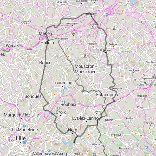 Map miniature of "Parkland Discovery" cycling inspiration in Nord-Pas de Calais, France. Generated by Tarmacs.app cycling route planner