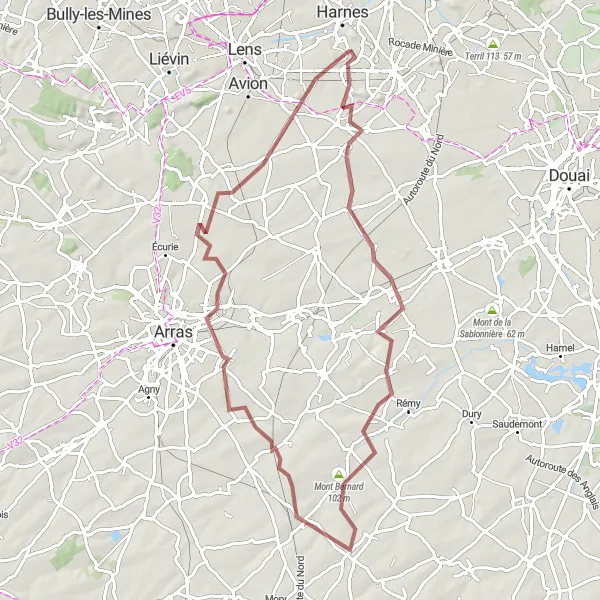 Miniature de la carte de l'inspiration cycliste "Les sentiers sauvages" dans la Nord-Pas de Calais, France. Générée par le planificateur d'itinéraire cycliste Tarmacs.app