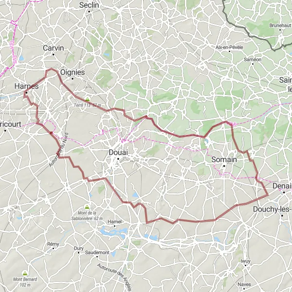 Map miniature of "The Gravel Adventure" cycling inspiration in Nord-Pas de Calais, France. Generated by Tarmacs.app cycling route planner