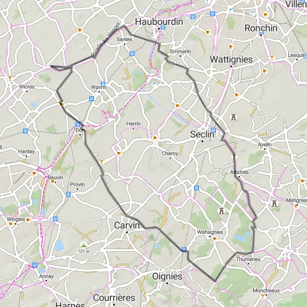 Map miniature of "Haubourdin Loop" cycling inspiration in Nord-Pas de Calais, France. Generated by Tarmacs.app cycling route planner