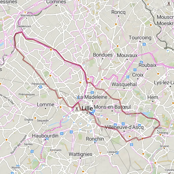 Miniature de la carte de l'inspiration cycliste "Tour des Villages du Nord" dans la Nord-Pas de Calais, France. Générée par le planificateur d'itinéraire cycliste Tarmacs.app