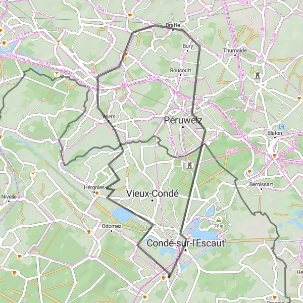 Map miniature of "Explore the Scenic Beauty of Hergnies and Péruwelz" cycling inspiration in Nord-Pas de Calais, France. Generated by Tarmacs.app cycling route planner