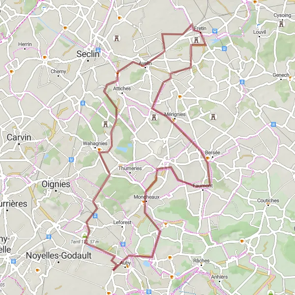 Map miniature of "Fretin Circuit" cycling inspiration in Nord-Pas de Calais, France. Generated by Tarmacs.app cycling route planner