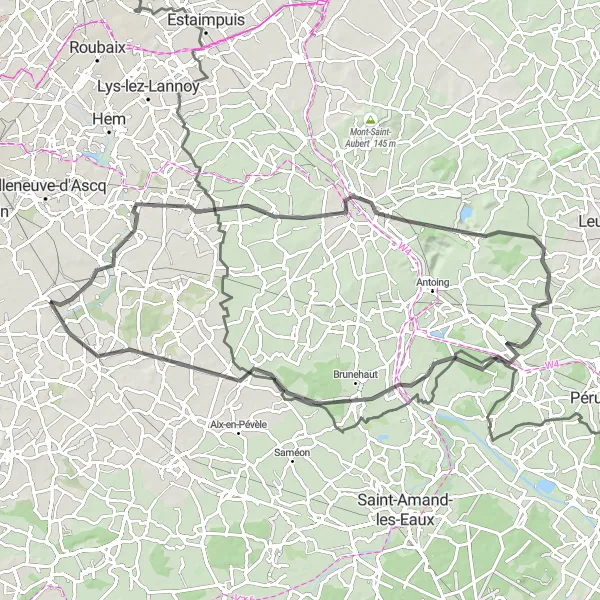 Map miniature of "Bouvines Epic Ride" cycling inspiration in Nord-Pas de Calais, France. Generated by Tarmacs.app cycling route planner