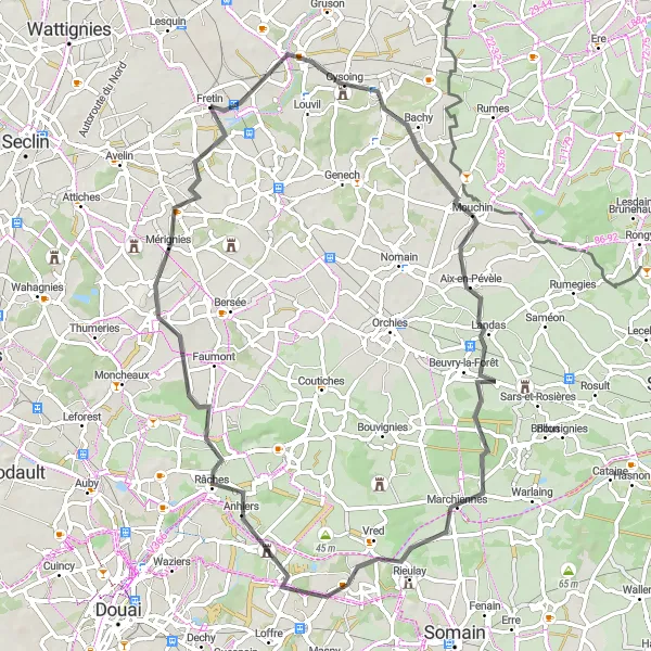 Map miniature of "Bouvines Road Loop" cycling inspiration in Nord-Pas de Calais, France. Generated by Tarmacs.app cycling route planner