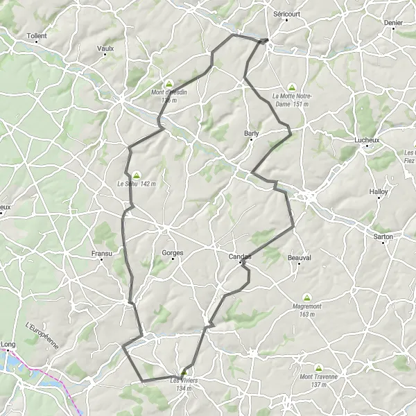 Map miniature of "Occoches Road Adventure" cycling inspiration in Nord-Pas de Calais, France. Generated by Tarmacs.app cycling route planner