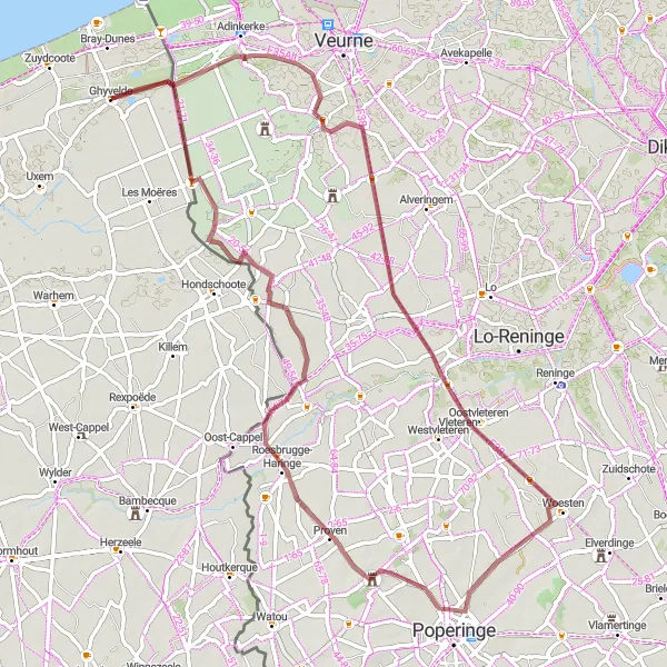 Miniature de la carte de l'inspiration cycliste "Exploration des chemins de traverse" dans la Nord-Pas de Calais, France. Générée par le planificateur d'itinéraire cycliste Tarmacs.app