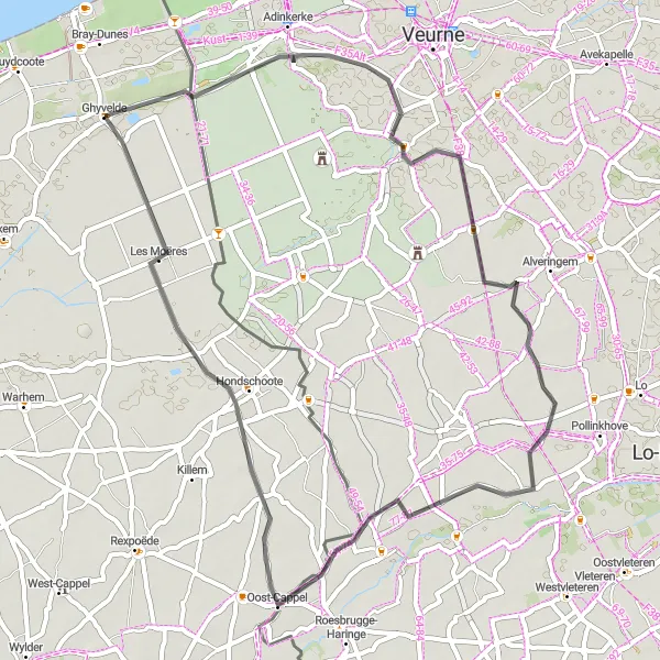 Map miniature of "Bulskamp Loop" cycling inspiration in Nord-Pas de Calais, France. Generated by Tarmacs.app cycling route planner
