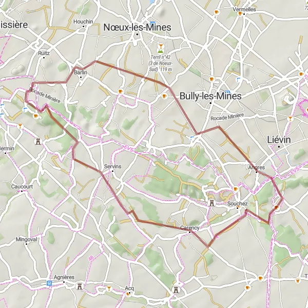 Miniature de la carte de l'inspiration cycliste "Boucle de Mont de Givenchy" dans la Nord-Pas de Calais, France. Générée par le planificateur d'itinéraire cycliste Tarmacs.app