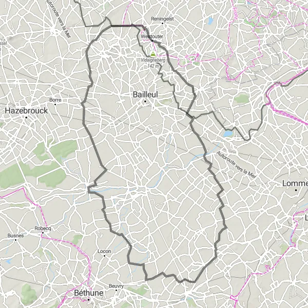 Map miniature of "Discover Sulferberg, Dranouter, Erquinghem-Lys, Herlies, Festubert, Vieux-Berquin, and Flêtre" cycling inspiration in Nord-Pas de Calais, France. Generated by Tarmacs.app cycling route planner