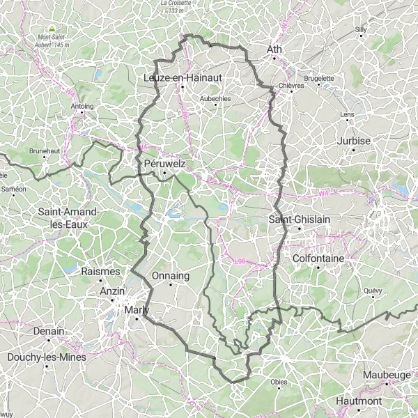Map miniature of "Exploring the Countryside near Gommegnies" cycling inspiration in Nord-Pas de Calais, France. Generated by Tarmacs.app cycling route planner