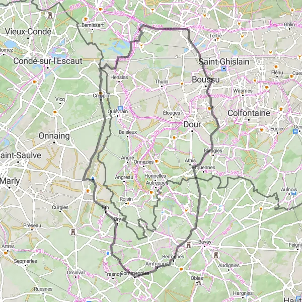 Miniature de la carte de l'inspiration cycliste "La Route de Boussu" dans la Nord-Pas de Calais, France. Générée par le planificateur d'itinéraire cycliste Tarmacs.app