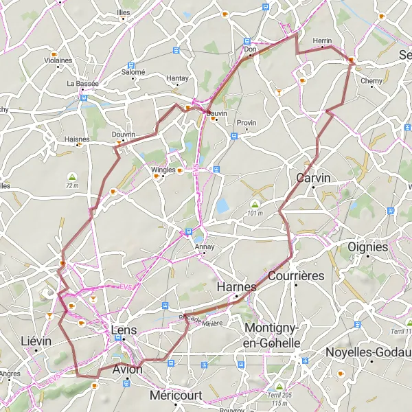 Miniature de la carte de l'inspiration cycliste "Boucle des Terrils" dans la Nord-Pas de Calais, France. Générée par le planificateur d'itinéraire cycliste Tarmacs.app