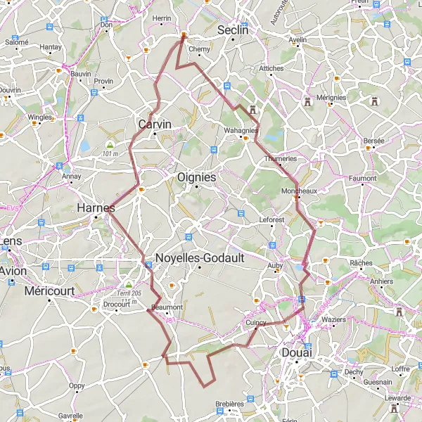 Miniature de la carte de l'inspiration cycliste "Tour Historique de Phalempin à Carnin" dans la Nord-Pas de Calais, France. Générée par le planificateur d'itinéraire cycliste Tarmacs.app