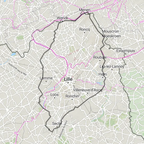 Map miniature of "Gondecourt Road Adventure" cycling inspiration in Nord-Pas de Calais, France. Generated by Tarmacs.app cycling route planner
