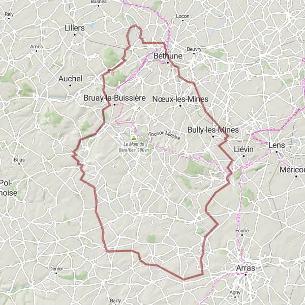 Map miniature of "Gonnehem Gravel Adventure" cycling inspiration in Nord-Pas de Calais, France. Generated by Tarmacs.app cycling route planner