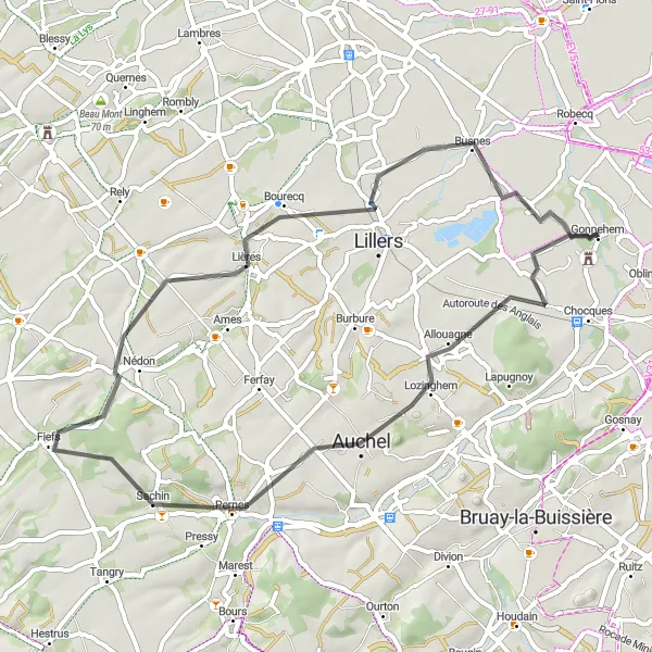 Map miniature of "Country Escape" cycling inspiration in Nord-Pas de Calais, France. Generated by Tarmacs.app cycling route planner